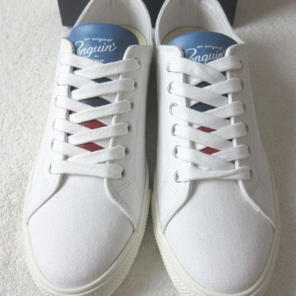 Original Penguin Men's Sam Stripe Classic Lace Up Canvas White Blue Shoes NIB - Picture 4 of 6